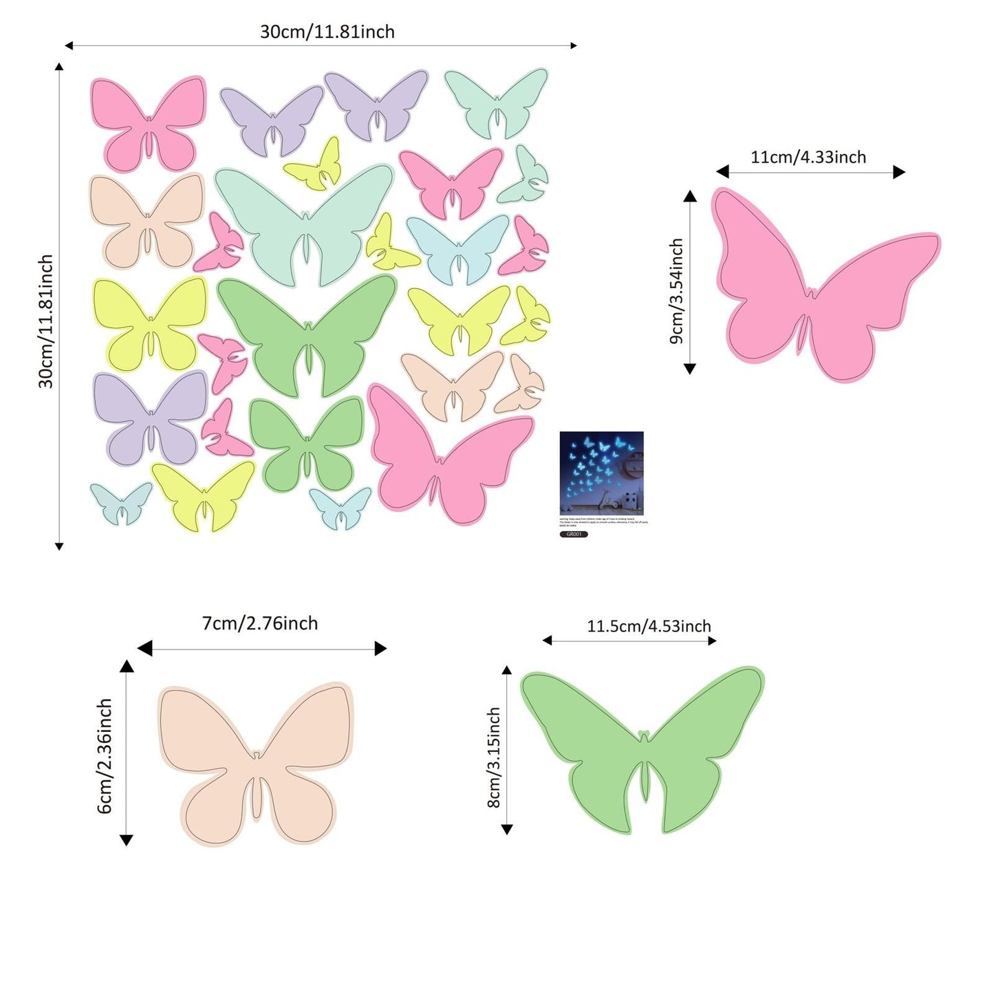 Glow in the dark butterfly decoration sticker