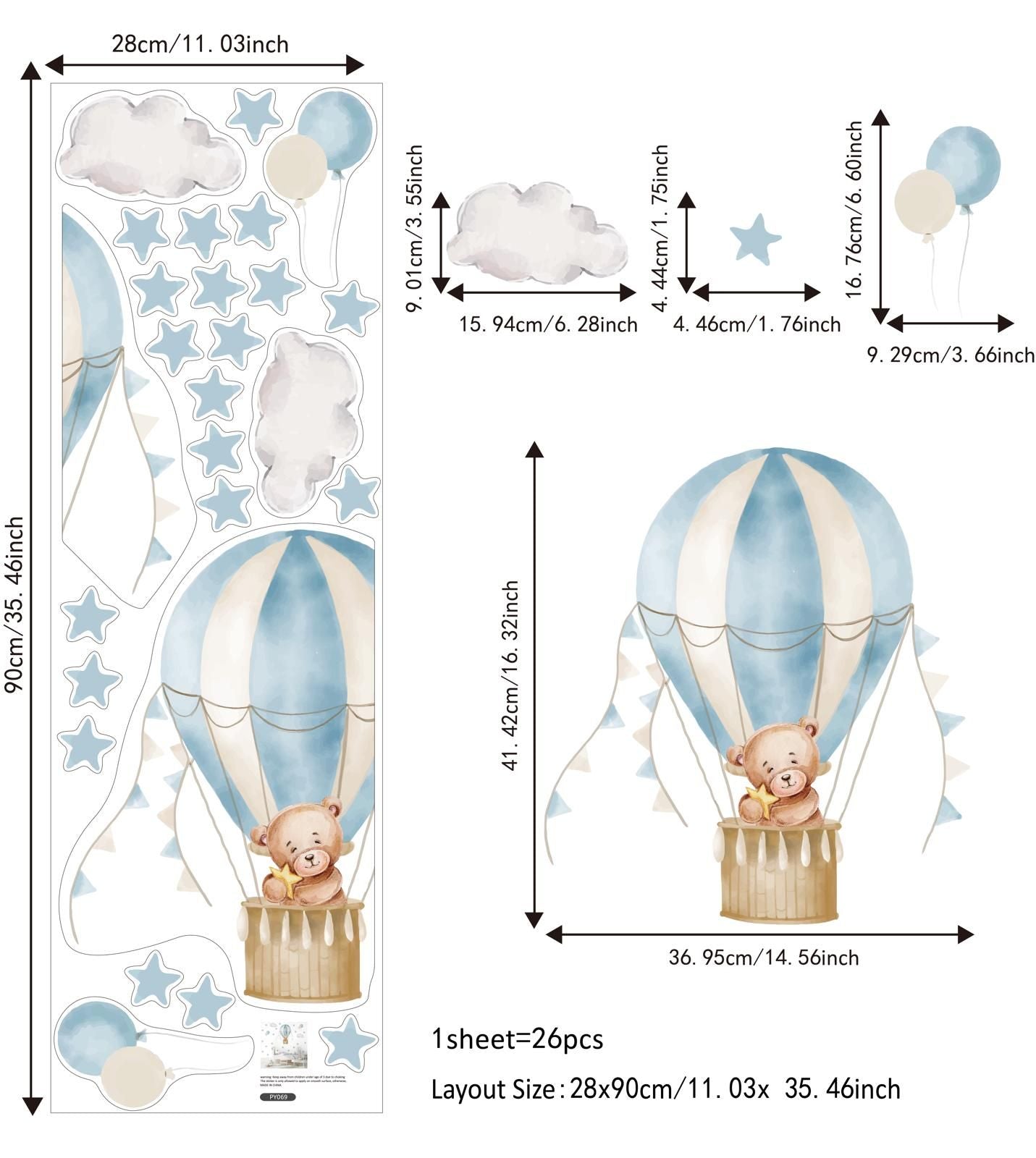 Clouds & Air balloon decoration sticker