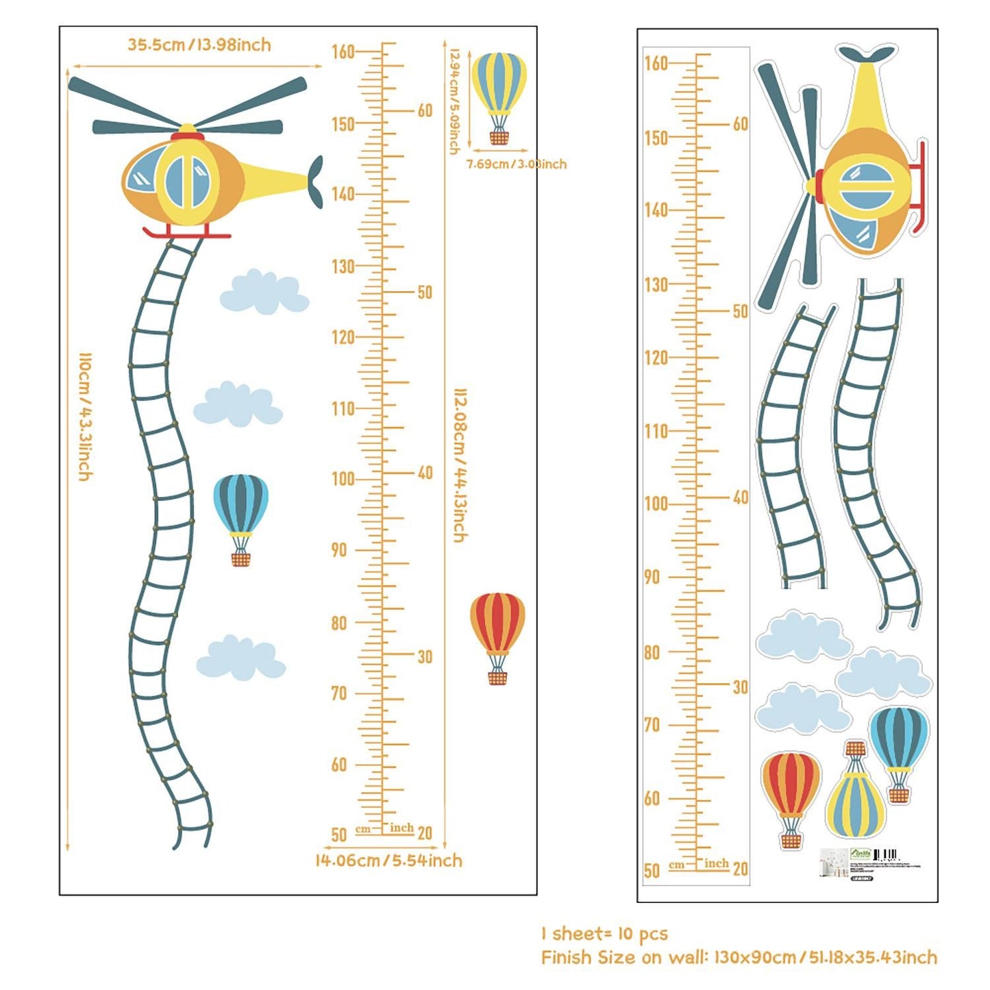 Helicopter & Air Balloon Height Wall Sticker