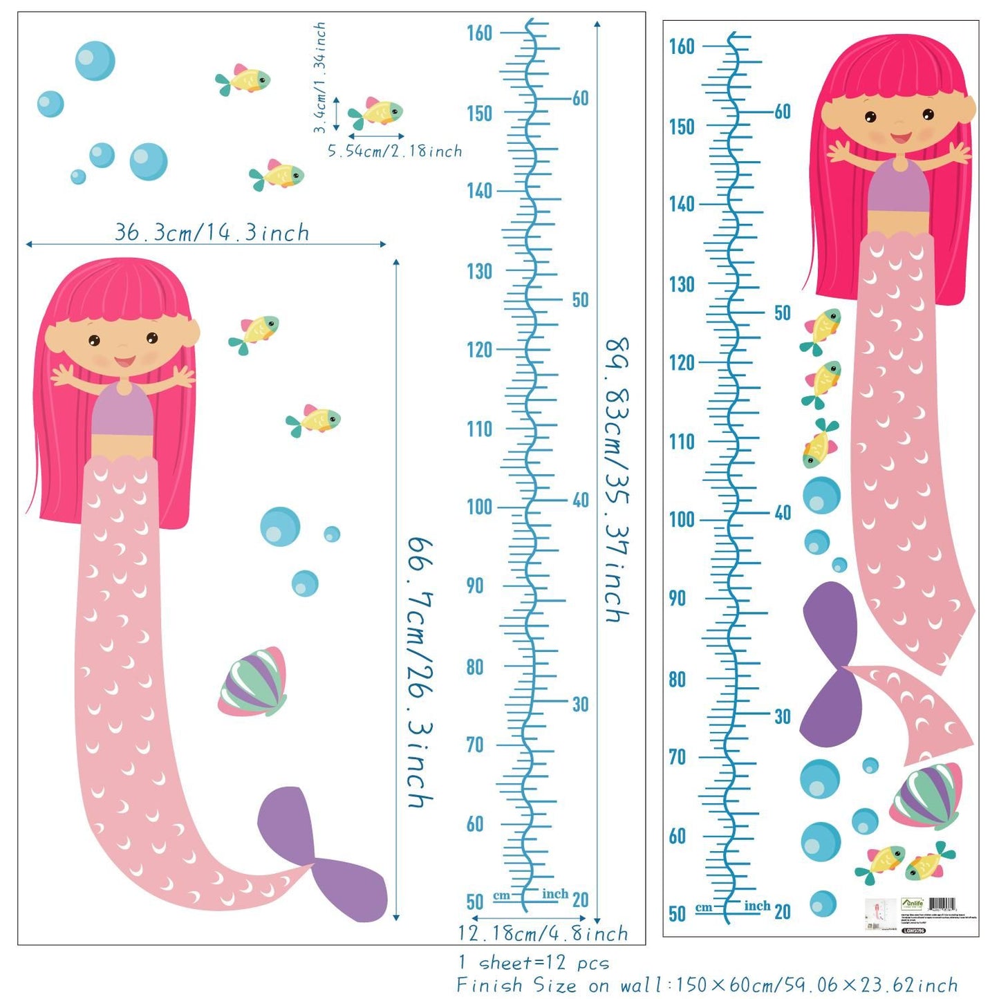 Mermaid Height Growth Wall Sticker